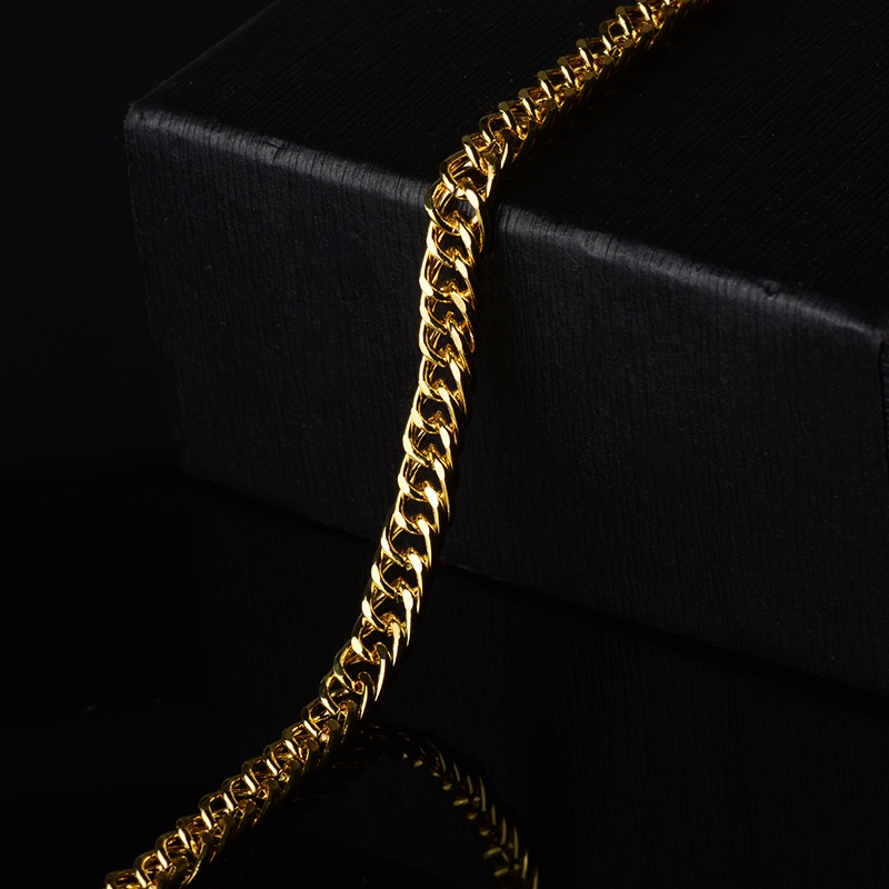 Gelang Rantai Bahan Stainless Steel Lapis Emas Untuk Pria