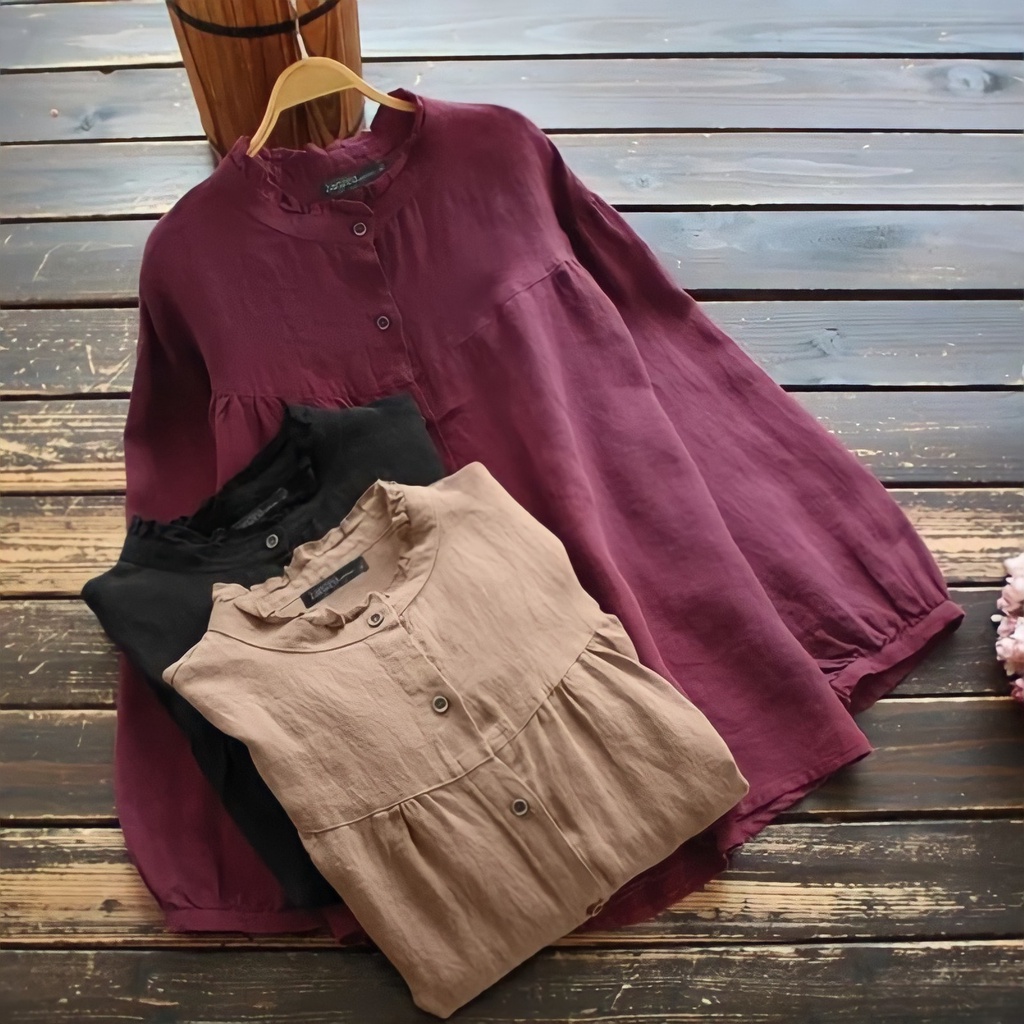 BAJU YUJI BLOUSE Atasan Jumbo BUSUI Friendly Korean Style Oversize Wanita Perempuan Anak LINEN Katun