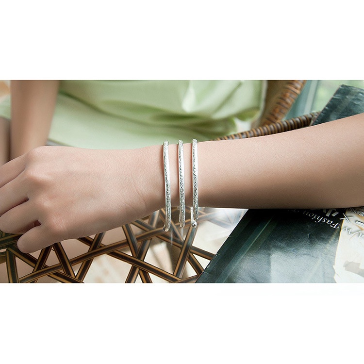 Gelang Boho Model Terbuka Bahan Stainless Steel Lapis Silver Untuk Wanita