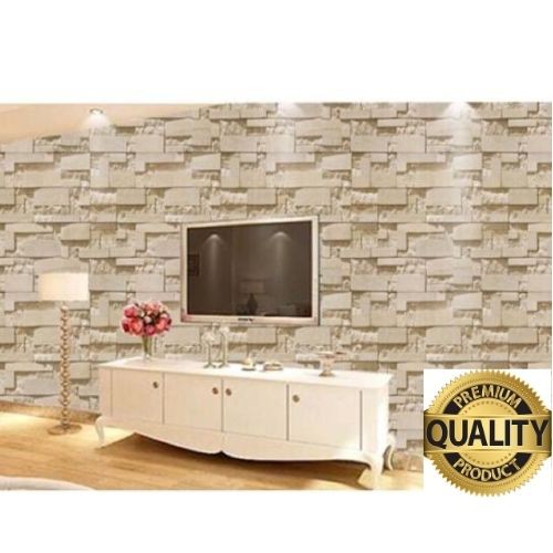 wallpaper sticker batu alam cream 3D abu hlw-071