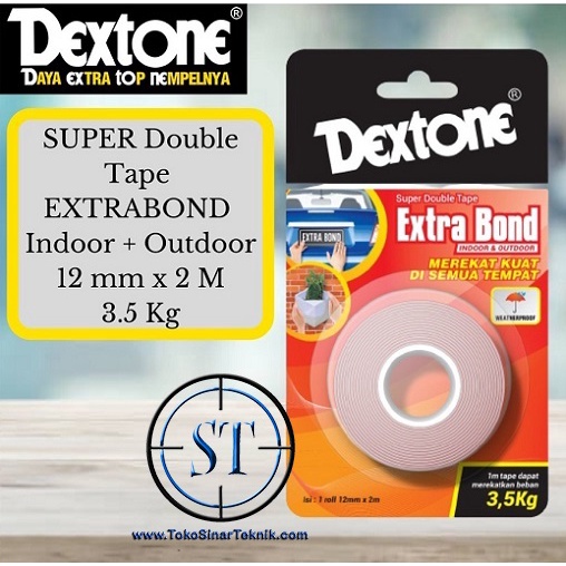 Double Tip Kuat Double Tape Dextone 1 Roll 12mmx2m Super Extra Bond Tahan Cuaca Outdoor Maupun Indoor