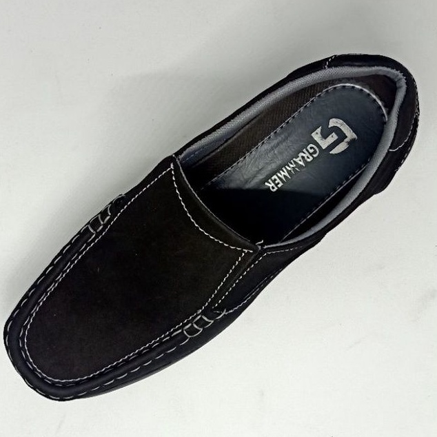 Sepatu Pria Casual Moccasin Kulit Nubuck Asli Navy Grammer