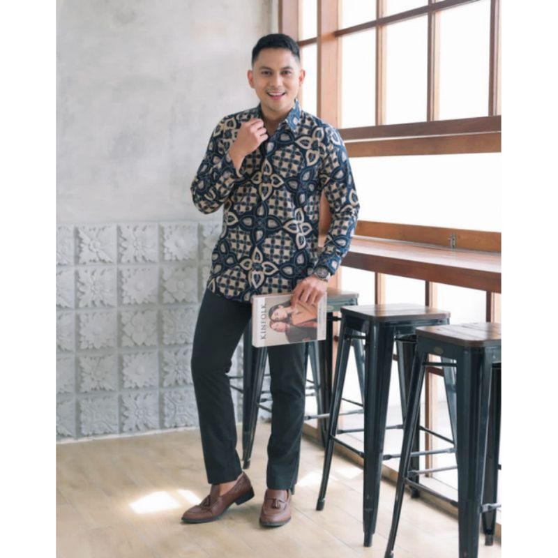 kemeja batik pria lengan panjang bahan katun sanforis full furing