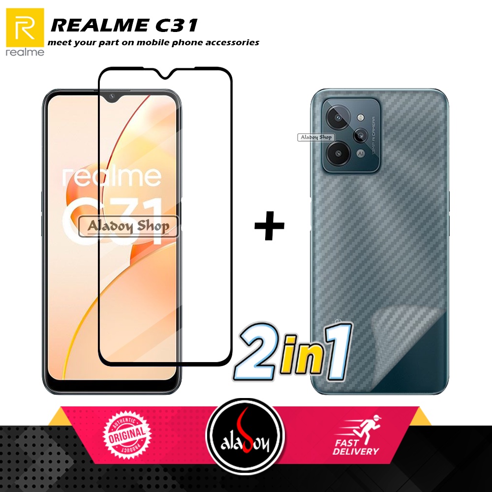 PAKET Tempered Glass + Skin Carbon Film 3D Realme C31