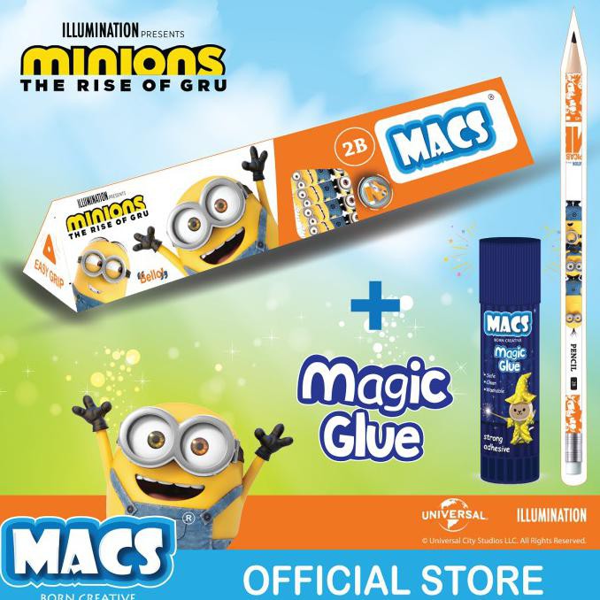 

FUN BUNDLE Macs 2B pensil segitiga hitam MINION dan Magic Glue Stick