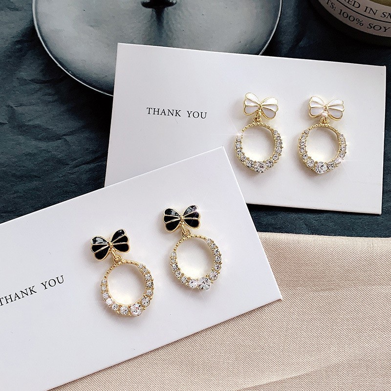 [ Women Butterfly Knot Diamond Circle Hoop  Earrings  ][Girls Statement Drop Earrings ]