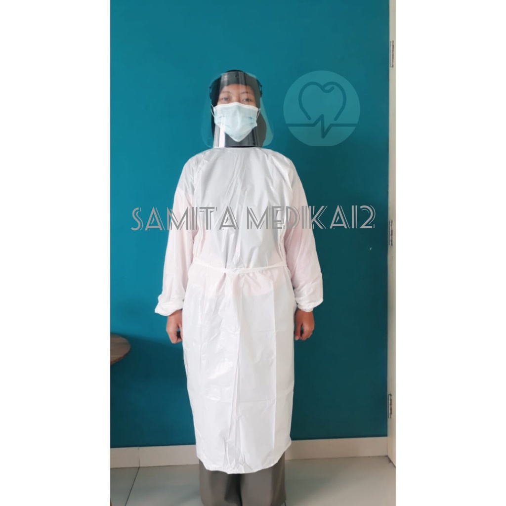 APD Gown Disposable /APD Apron Surgical Gown Lengan Panjang / Apron Hazmat APD Gown Putih Waterproof