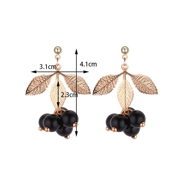 LRC Anting Tusuk Elegant Leaf&amp;beads Decorated Long Earrings