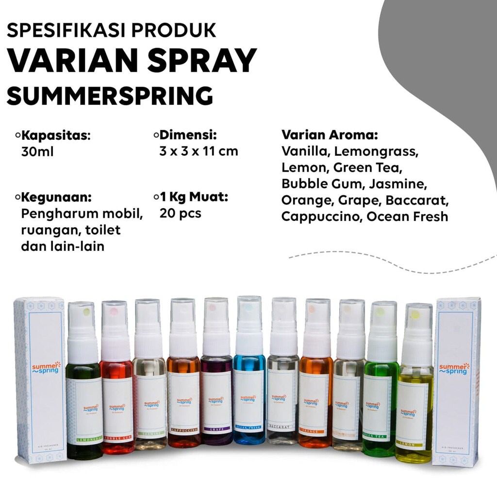Summer spring spray pengharum ruangan/summer spring/pengharum ruangan/mobil 30ml