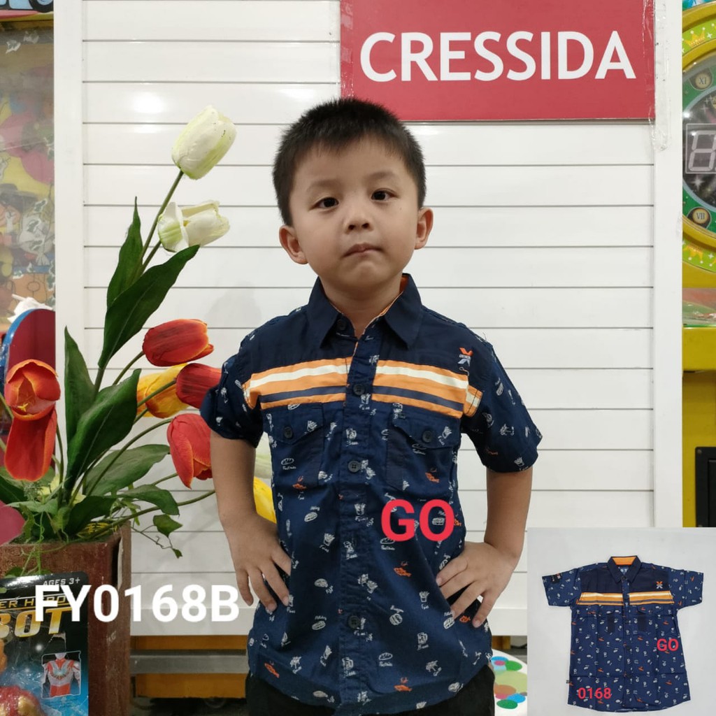 gos KEMEJA TOPTEN KIDS Anak Slimfit Hem Atasan Lengan Pendek Anak Cowok Brand Kekinian