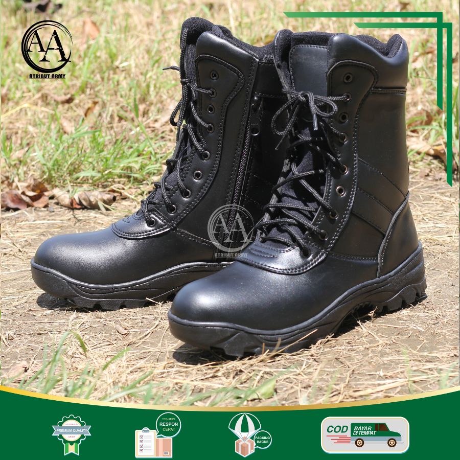 Sepatu PDL TNI AD Satpam Security Banser Polri Polisi Sol Karet ORIGINAL Sepatu Dinas Kerja Hitam Lapangan Pria - LB01