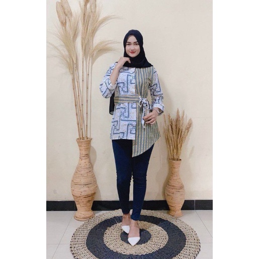 Batik wanita ASJ SA HRB026 Kenongo Kemeja Tosca Pendek-Atasan grafiti