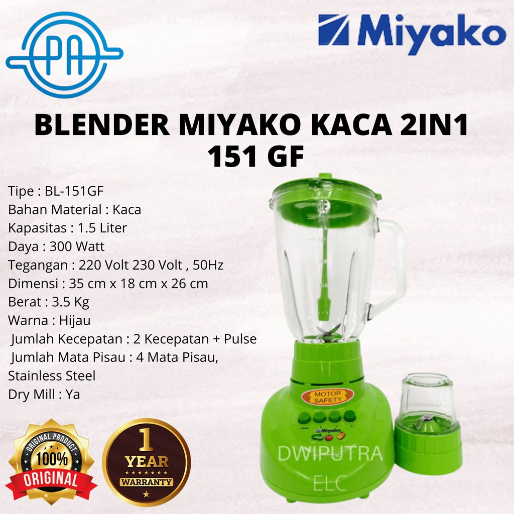 BLENDER MIYAKO KACA 2 IN 1 151 GF BIG CAPACITY FOOD GRADE ICE CRUSHER