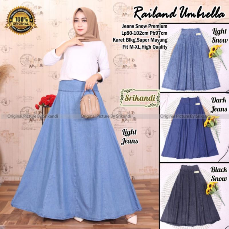 railand umbrella rok wanita bahan jeans by srikandi