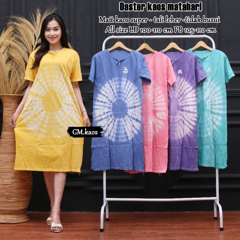 Daster kaos pelangi tye dye kain tebel adem