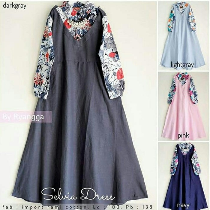 Gamis Motif bunga / Dress murah / Pakaian muslim wanita : Selvia Dress