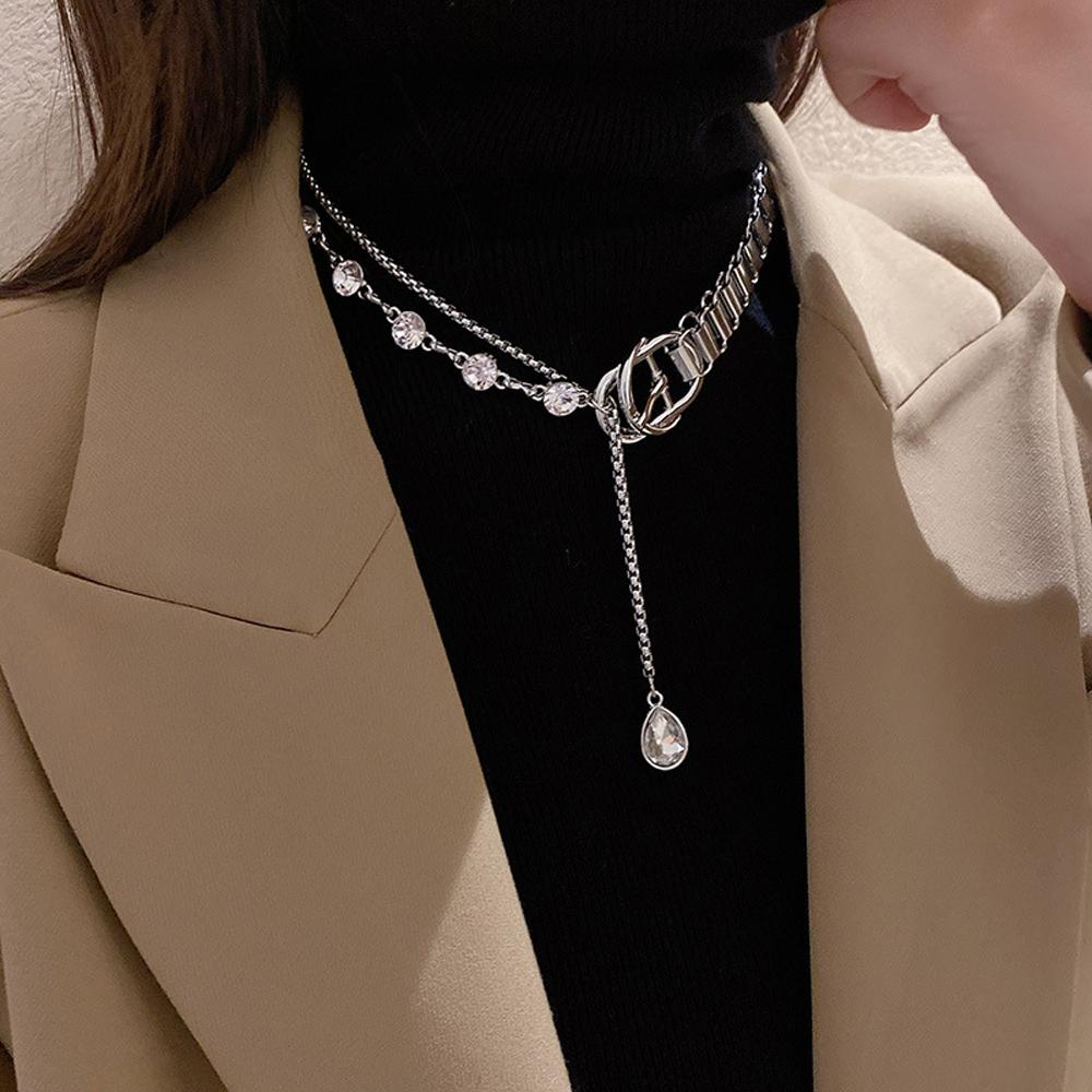 Agustinina Multi-Layer Klavikula Gadis Baru Klavikula Rantai Liontin Rumbai Berlian Imitasi Rantai Panjang Choker