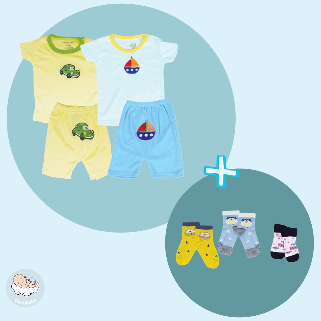 lovelle cart's baby pajamas + kaos kaki (baju  &amp; celana 2 set + 3 set kaos kaki) (9-24 bulan)
