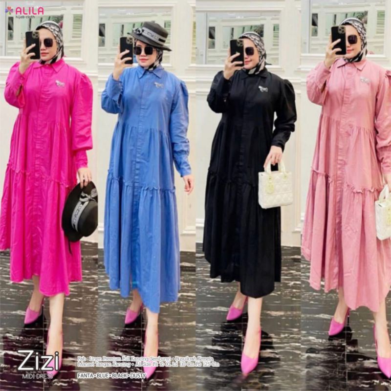 ZIZI MIDI DRESS BY ALILA / GAMIS POLOS BERBAHAN LINEN PREMIUM / GAMIS MIDI DRESS / BUSANA MUSLIM TER