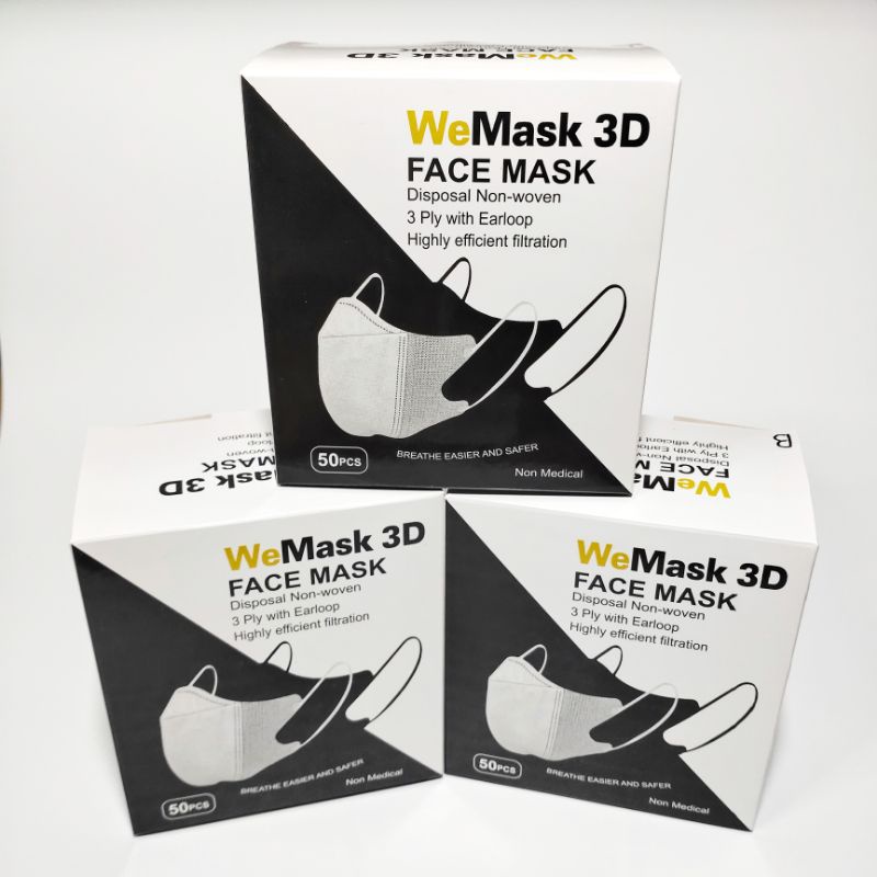 Masker Duckbill WeMask 3ply hitam, putih, colour. Disposable Duckbill Mask