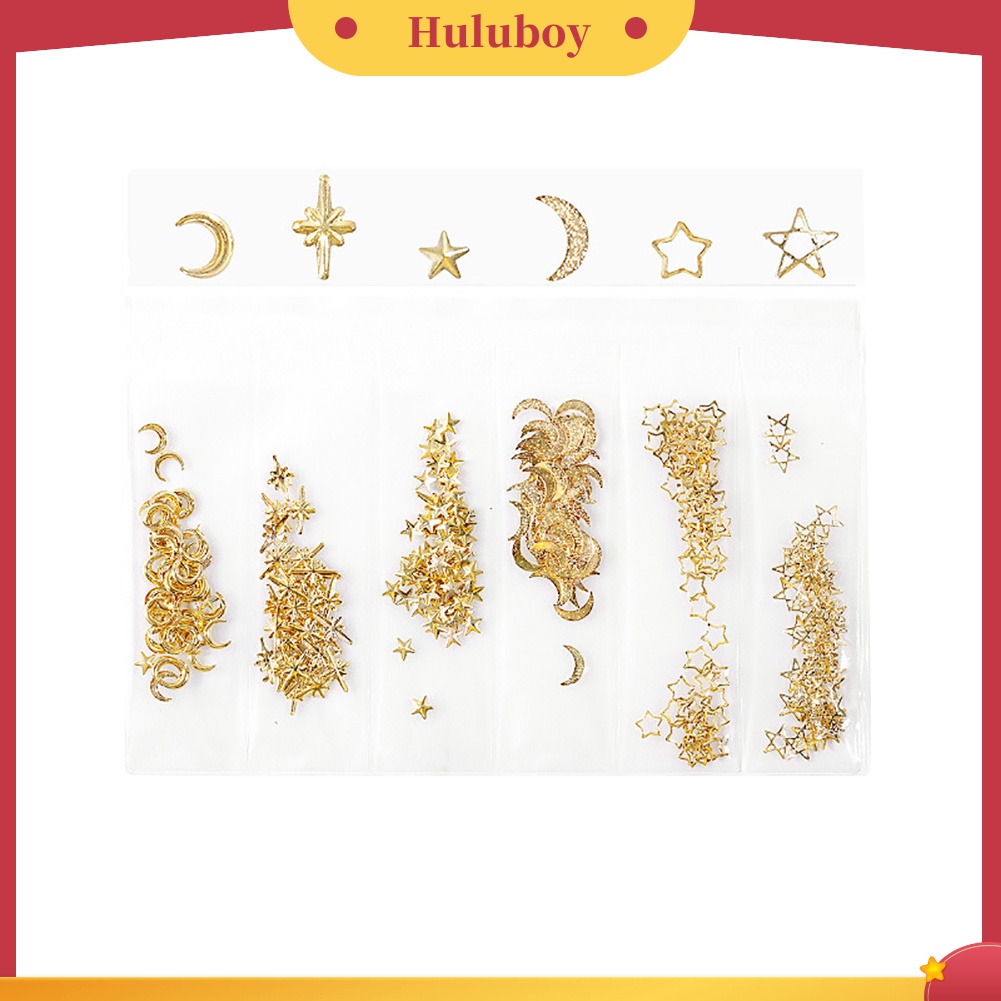 Huluboy Huluboy♡ Hiasan Kuku Bentuk Bulanbintang Hollow Bahan Metal Untuk DIY Nail Artmanicure
