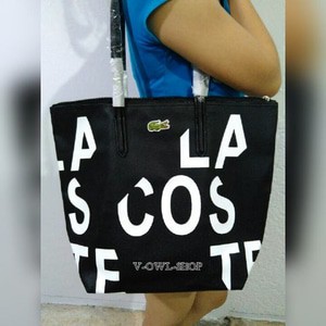 LACOSTE VERTICAL Bag Motif Tulisan HITAM (GOOD QUALITY)