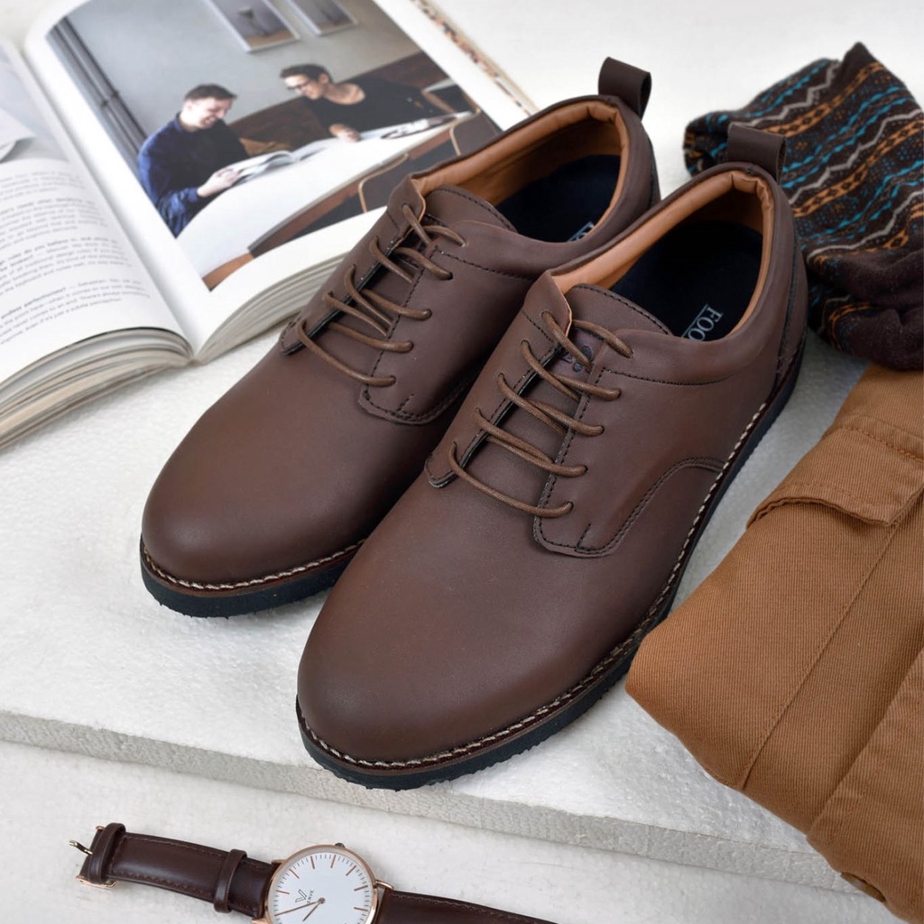 ALASKA DARKBROWN ORIGINAL x FOOTSTEP Sepatu Semi Formal Coklat Tali Pria Pantofel Kerja Kantor Dinas Resmi Guru Kantoran Pesta Kondangan Kuliah Modern Casual Derby Oxford Semi Kulit Premium Footwear Big Size Jumbo Ukuran Besar 44 Keren Terbaru Kekinian