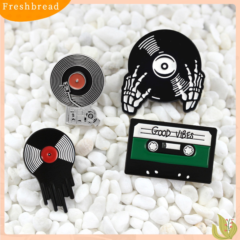 [ TERLARIS]Retro Phonograph Recording Cassette Tape Vinyl Record Brooch Pin Jacket Badge