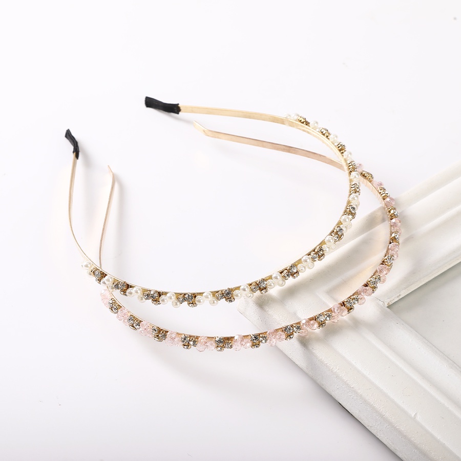 Headband Rantai Bahan Alloy Aksen Mutiara Dan Berlian Imitasi Gaya Korea Untuk Wanita