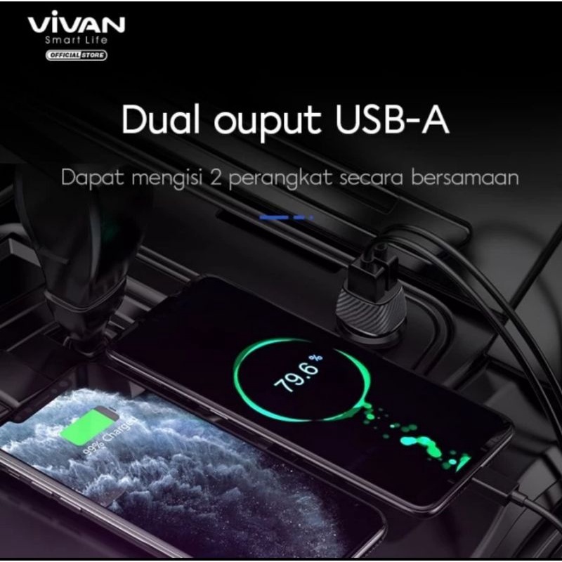 VIVAN Car Charger CC02C 3.4A Dual USB Smart IC Quick Charging Original