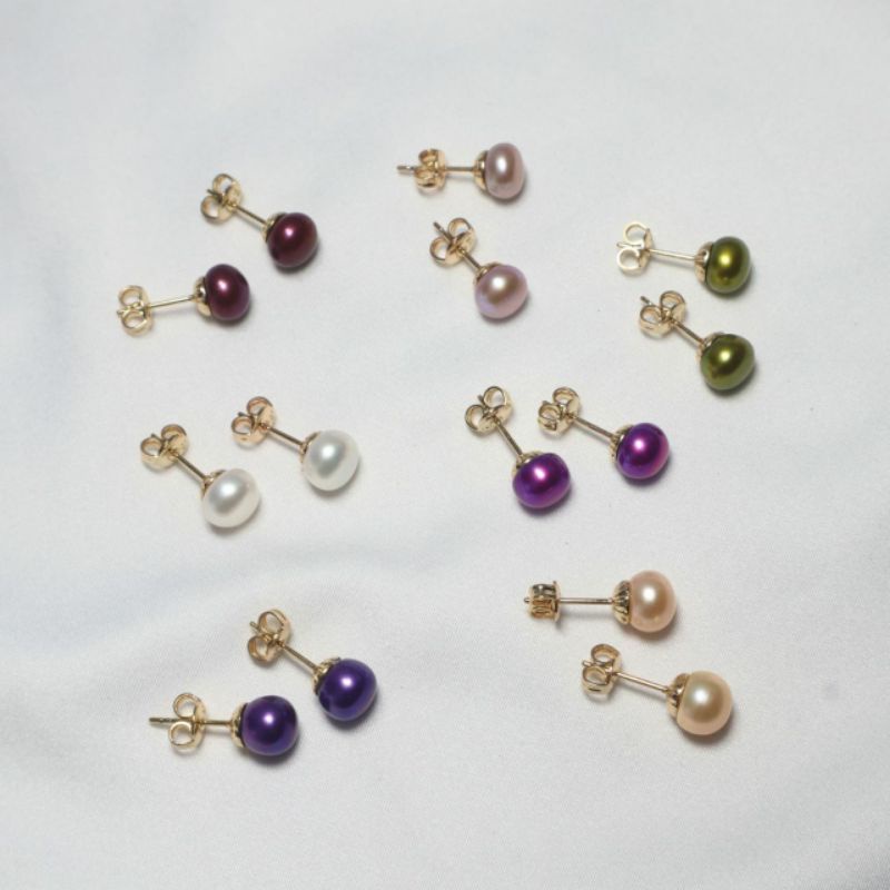 ANTING TUSUK MUTIARA PENTOL GIWANG PERSIT BHAYANGKARI MUTIARA ASLI RANGKA RHODIUM LAPIS EMAS 18K