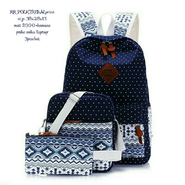 Tas Ransel Polka batik 3in1 Tas Sekolah Tas Anak