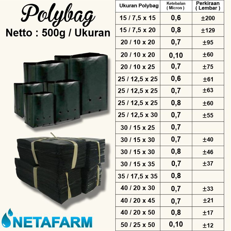 Polybag / Polibag Tanaman Plastik PE Hitam 08mc 15/7,5x20cm - 500gr