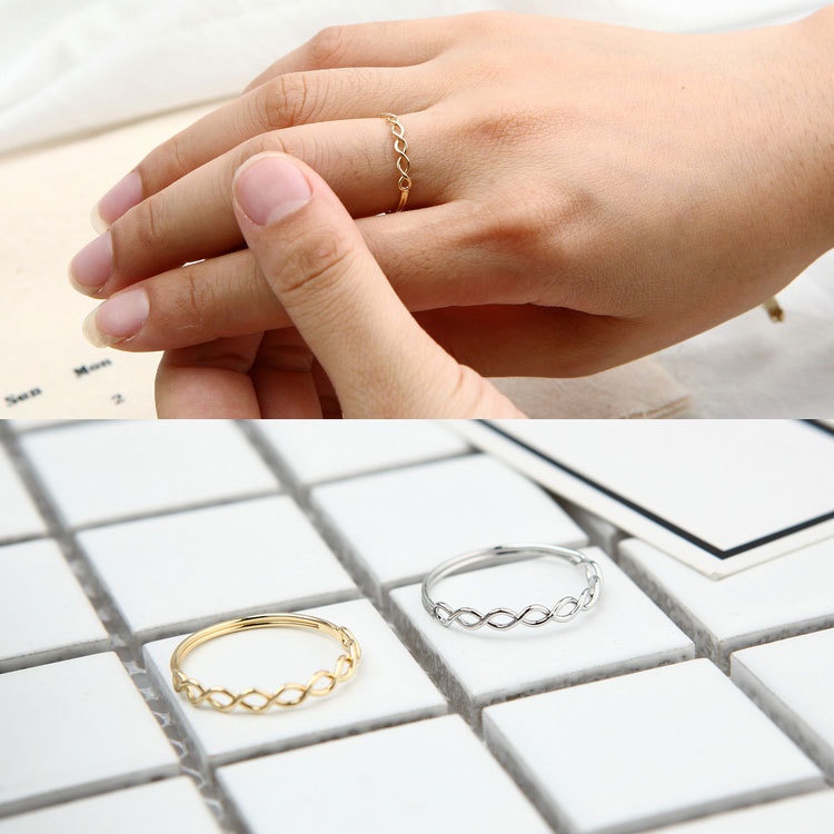 Korea sederhana anyaman berlubang double-layer Wanita cincin kecil perhiasan twist ring warna melest