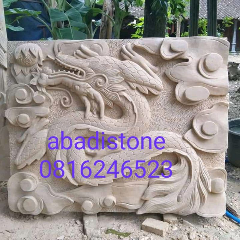 relief batu alam motif naga hiasan dinding dekorasi batu paras terbaru