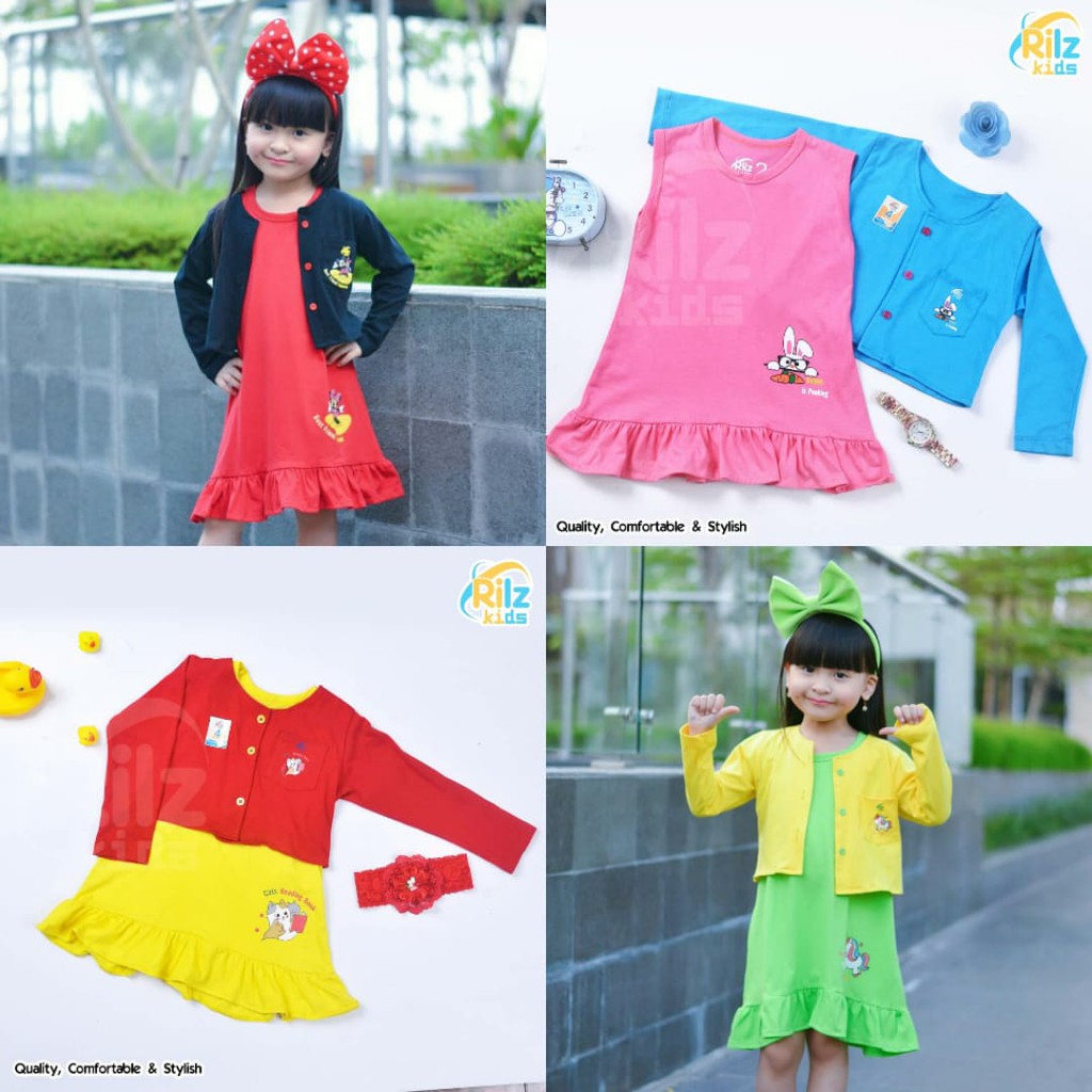 Dress Cardigan anak balita tk cewek perempuan rilz kids branded kutung panjang 1 2 3 4 5 6 tahun sd