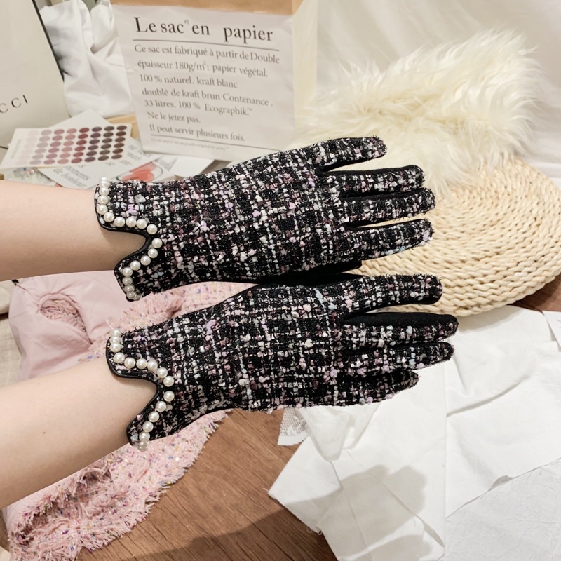 Sarung tangan wanita import winter gloves woman korea style elegant tweed musim dingin fashion