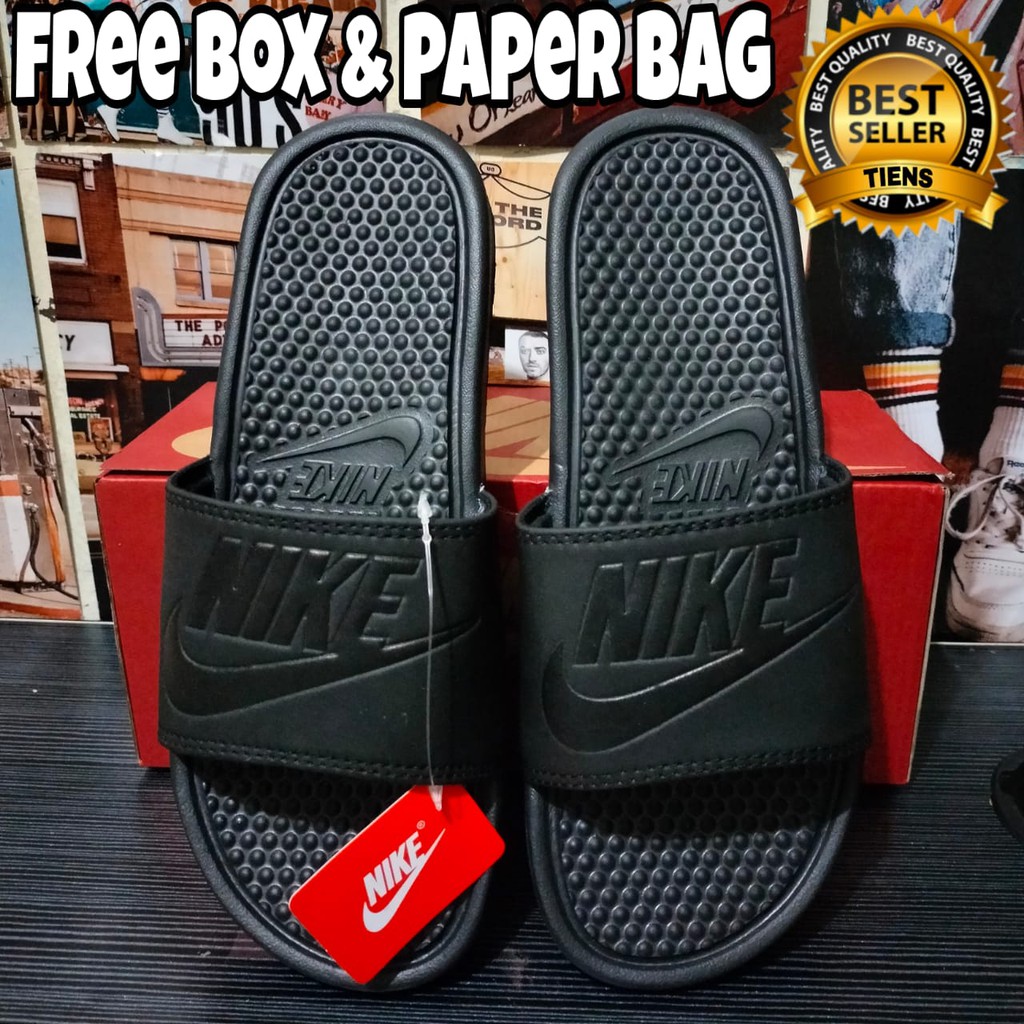 SANDAL NIKE HITAM BENASSI SLIDE SENDAL SLOP SPORT SELOP PRIA WANITA PREMIUM FLIP FLOP FULL BLACK