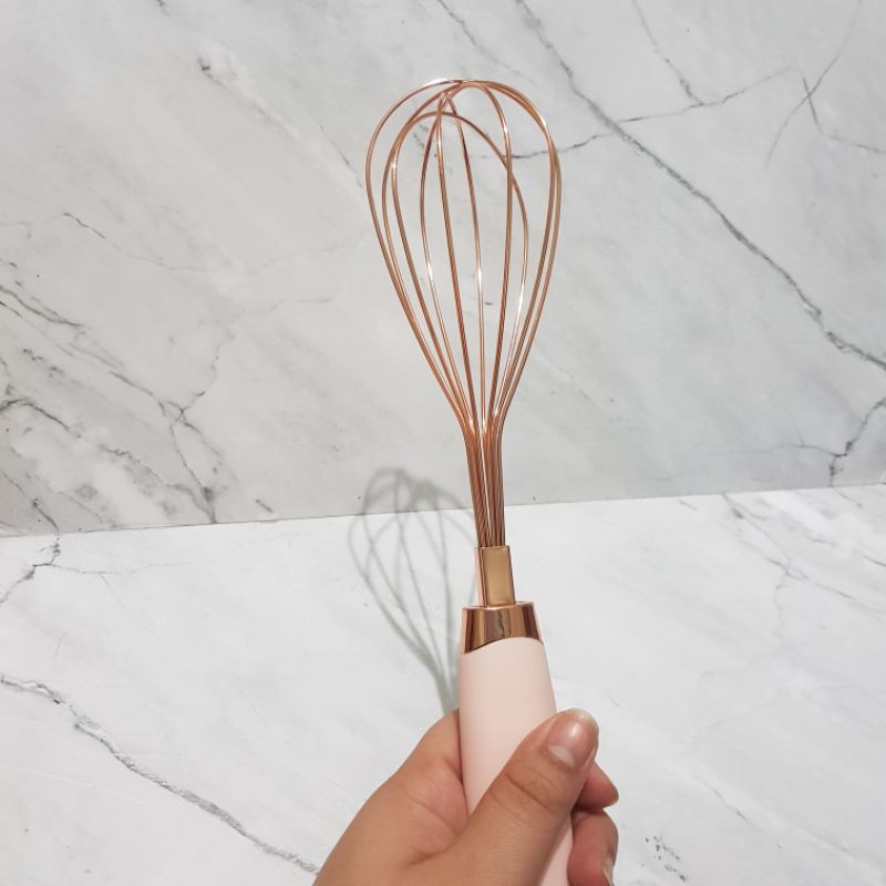 whisk rose gold gagang karet pink 30cm egg beater manual baloon