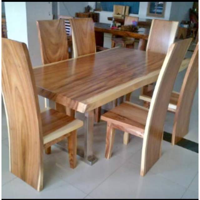 Set Meja makan kayu trambesi solid
