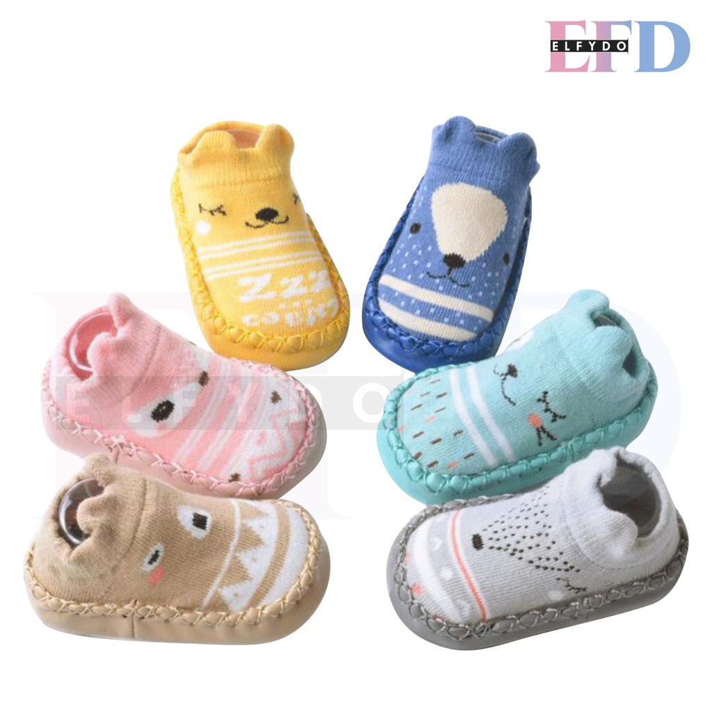 ELFYDO - Kaos Kaki Karakter Bayi Prewalker Anti Slip Sepatu Bayi Motif Kaos Kaki