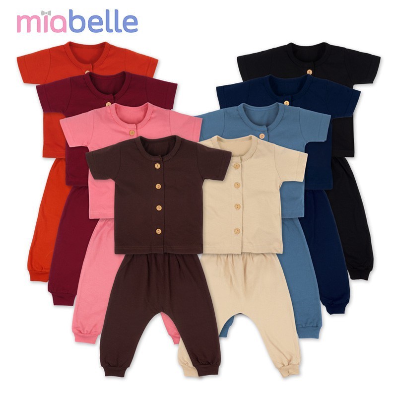 Miabelle Button Set Mix Baju Pendek Celana Panjang - Setelan Piyama Pendek Anak Earth Tone Series