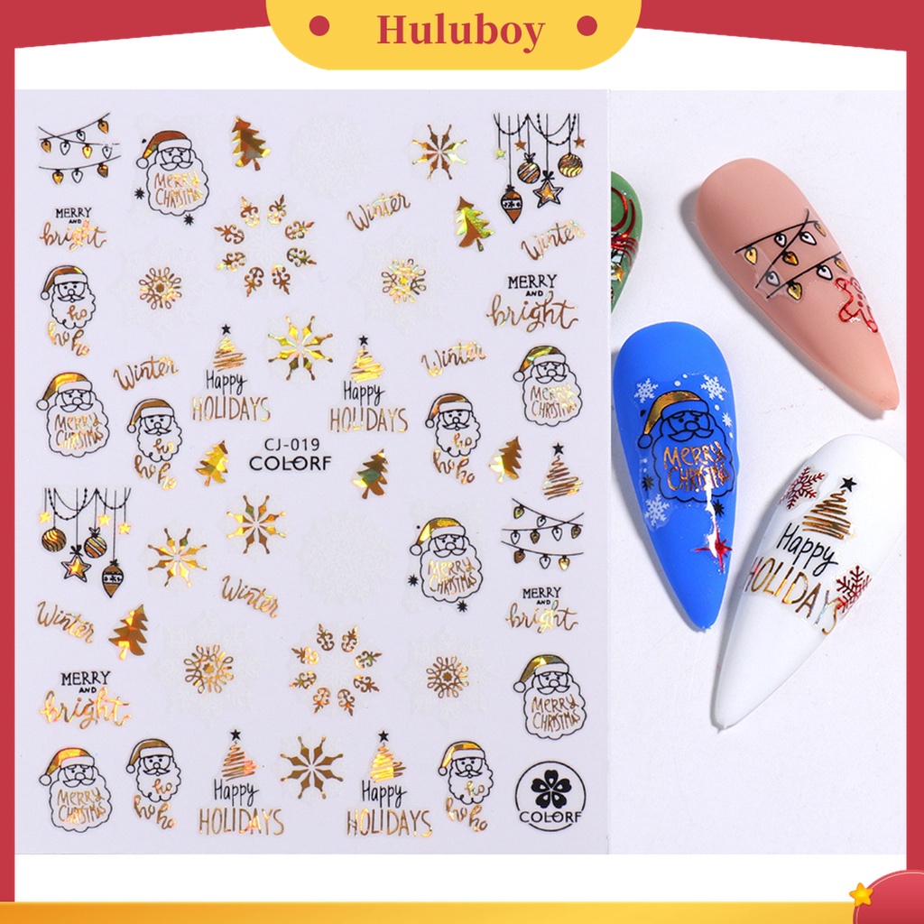 Huluboy Huluboy♡ 3pcs / Set Stiker Kuku 3D Motif Natal Warna-Warni Untuk Manicure