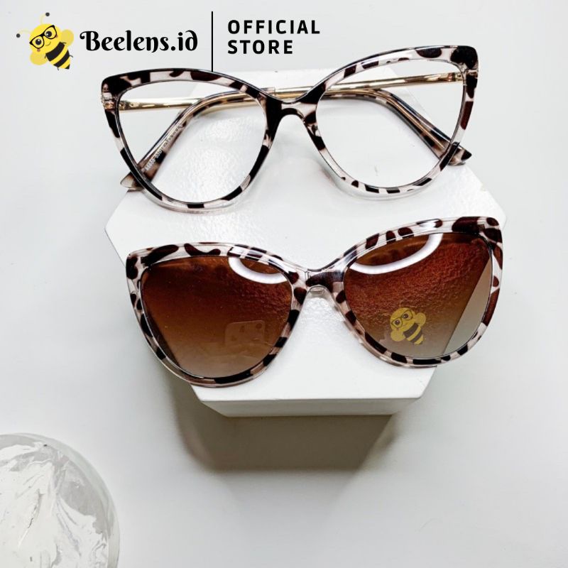 FRAME KACAMATA 2 IN 1 CAT EYE CLIP ON MINUS NORMAL LENSA ANTI RADIASI