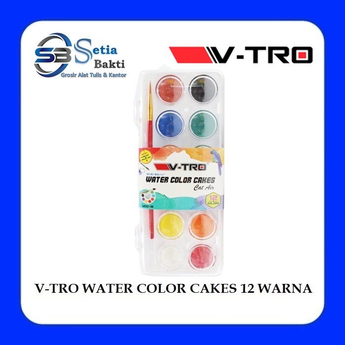 

V-TRO 12 Water Color Cakes With Pallete & Brush - Cat Air VTRO 12 Warna - 1 Pcs