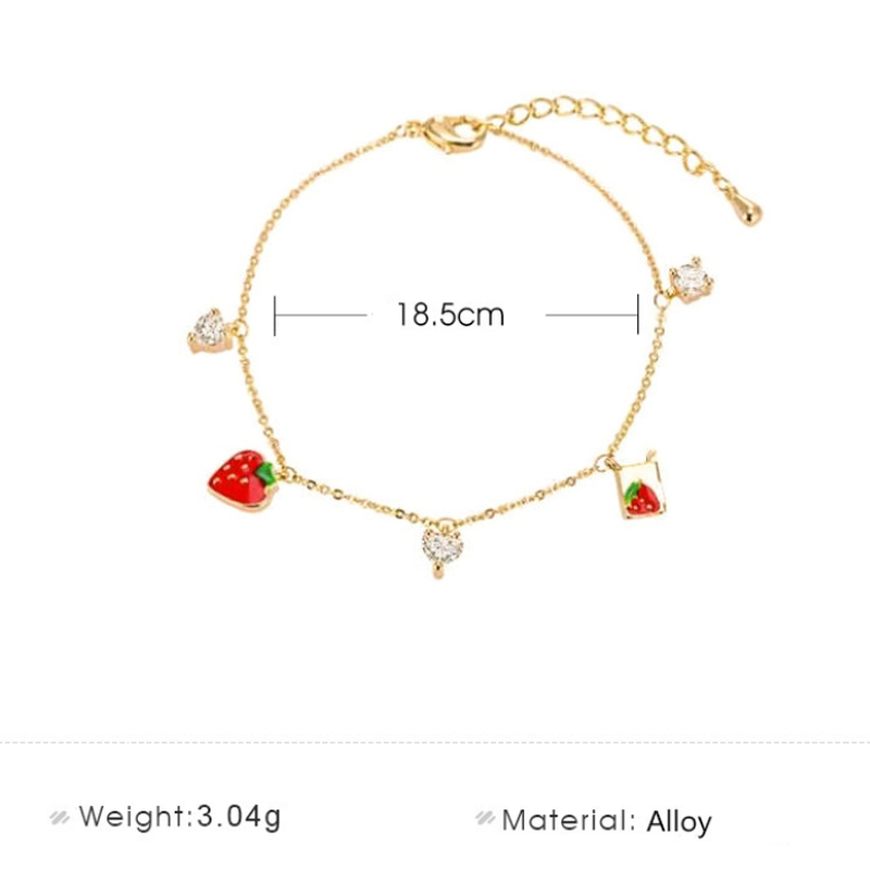 Gelang Strawberry Untuk Wanita Gadis Korea Fashion Cinta Zirkon Pesona Bangle Pasangan Perhiasan Aksesoris Hadiah Permen JEWELRY