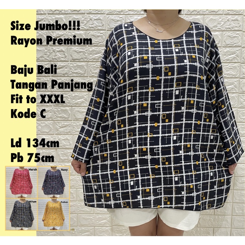 BAJU BALI TANGAN PANJANG SUPER JUMBO FIT TO XXXL KODE C REAL PICT!!!