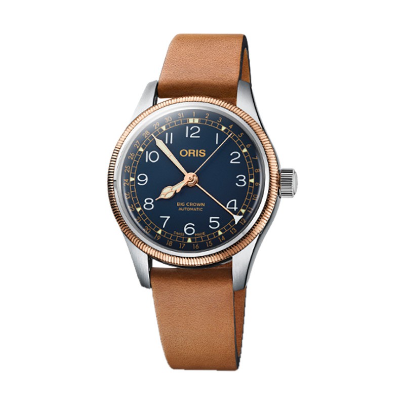 Jam Tangan Pria Oris Big Crown Pointer Date 01-754-7749-4365-07-5-17-66G Blue Dial Brown Leather