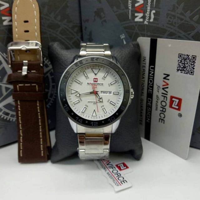 JAM TANGAN RANTAI PRIA NAVIFORCE FREE TALI KULIT 4,4CM