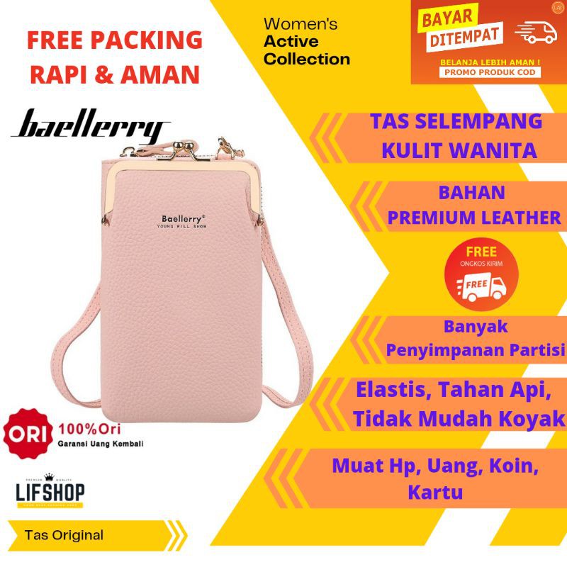 COD Tas Selempang Dompet Kulit Hp Wanita Tas Slempang Cewe Baellery Original Kekinian
